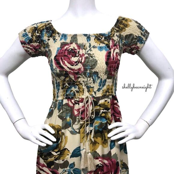 BAND Of GYPSIES Floral Smocked Slit Maxi Dress M S - Picture 2 of 11